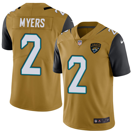 Men's Elite Jason Myers Nike Jersey Gold - #2 Rush NFL Jacksonville Jaguars